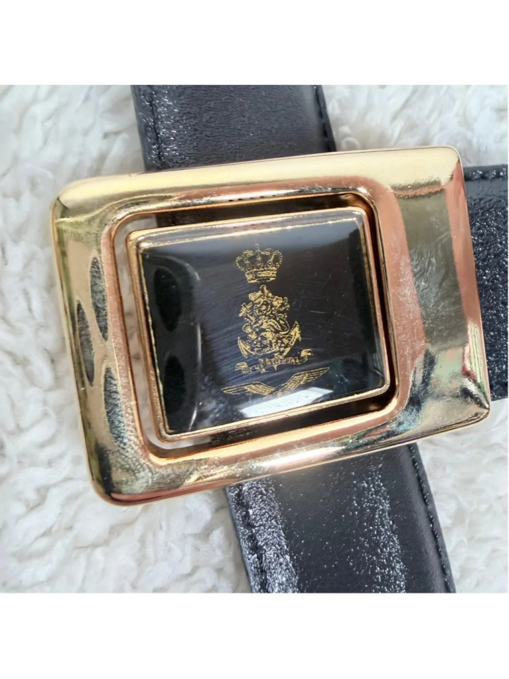Vintage Sporrong Swedish Crown Belt Gold Tone Black Enamel Dress Mens Size 38-40